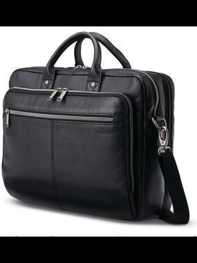 Men's Black Leather Briefcase Bag - Professional Work Laptop Bag